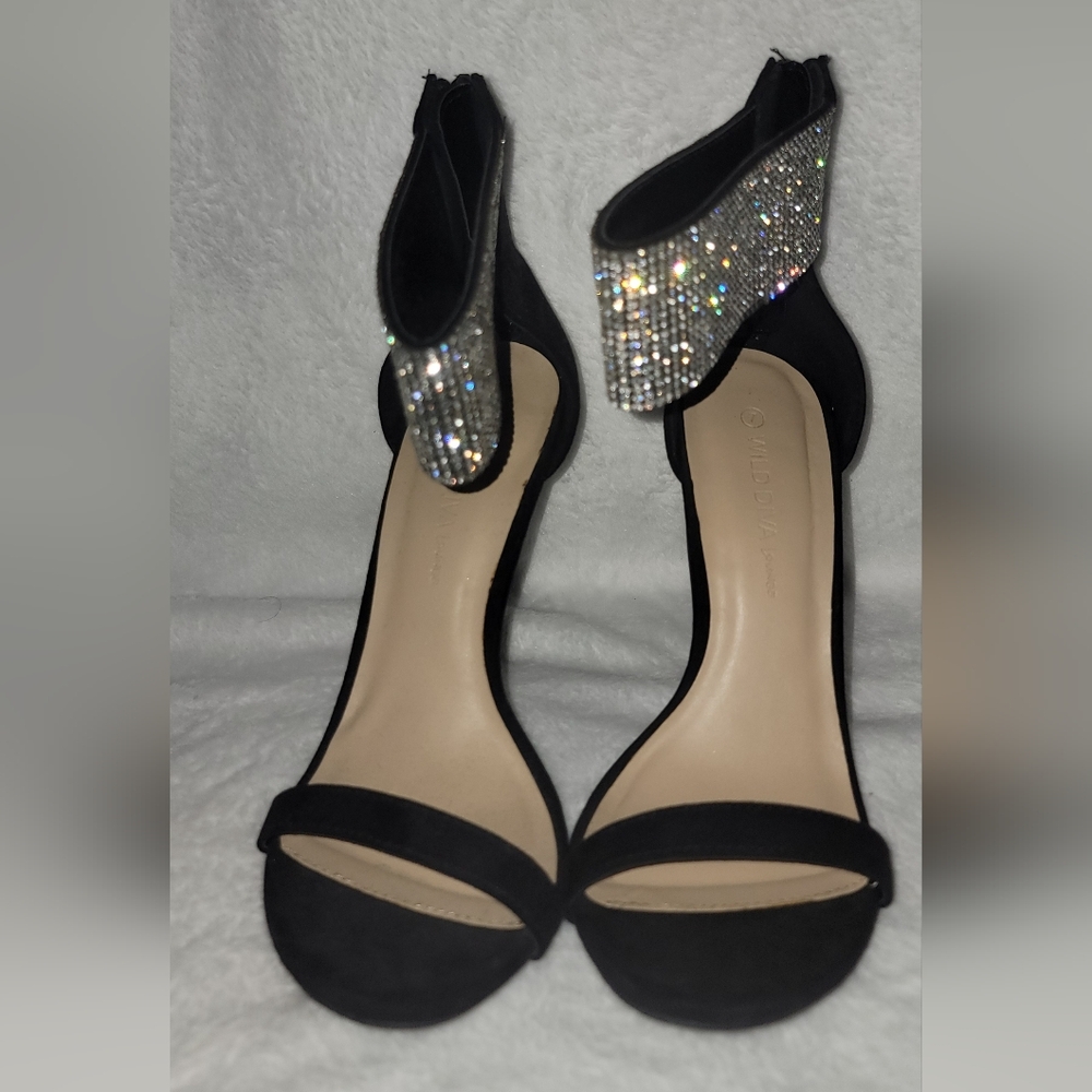 Black with silver sparkle ankle strap